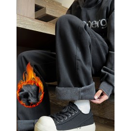 Men's Vintage-Inspired Fleece-Lined Jeans - Casual Straight Leg Denim for Fall/Winter, Machine Washable