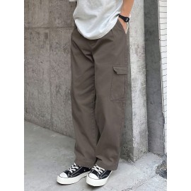 1pc Men'S Casual Denim Cargo Pants, Solid Color, Non-Stretch, Regular Length, Suitable for All Seasons, with Pockets, Woven Fabric, Slim Fit