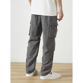 Men's Casual Flap Pocket Straight Leg Cargo Pants, Street Style Casual Pants For Outdoor Activities