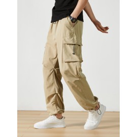 Men's Casual Flap Pocket Straight Leg Cargo Pants, Street Style Casual Pants For Outdoor Activities