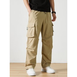 Men's Casual Flap Pocket Straight Leg Cargo Pants, Street Style Casual Pants For Outdoor Activities