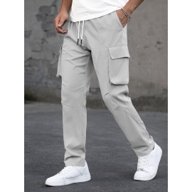 Men's Cargo Pants, Fashionable Casual Workwear, Polyester, Solid Color, Non-Stretch, Regular Fit, Woven Fabric, Novelty Clothing for Men