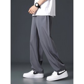 Men's Casual Pocket Joggers, Straight Leg Drawstring Loose Fit Long Sports Pants For Spring Autumn