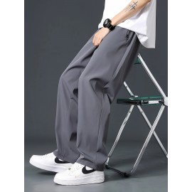 Men's Casual Pocket Joggers, Straight Leg Drawstring Loose Fit Long Sports Pants For Spring Autumn