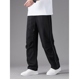 Men'S Casual Joggers, Polyester 100%, Basics Style, Solid Color, Regular Fit Straight Leg, with Drawstring Waist, for Spring/Fall - Non-Stretch Woven Fabric