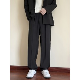 Men's Casual Fashion Pants, Versatile Solid Color, Polyester Fabric, Cropped Length