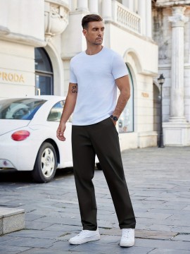 1pc Men'S Casual Cotton Drawstring Pants - Solid Color, Non-Stretch Fabric, Regular Fit, All-Season Straight Leg Cargo Trousers