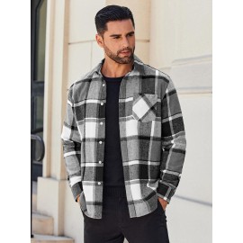 Mens Flannel Shirt Long Sleeve Plaid Jacket Casual Button Down Shirts Shacket