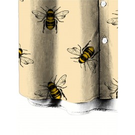 Bees Pattern Allover Print Men's Short Sleeve Lapel Shirt Top, Male Casual Button Up Shirt For Daily And Vacation Resorts Beach