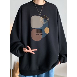 MOGAO Casual Geometric Sweatshirt for Men - Polyester Knit Fabric, Long Sleeve, Regular Fit, Round Neck, Comfortable and Trendy Unisex Hoodie