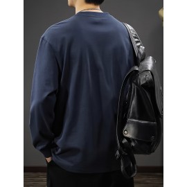 Men's Casual Cotton Long Sleeve T-Shirt - Crew Neck, Loose Fit, Spring & Fall Collection