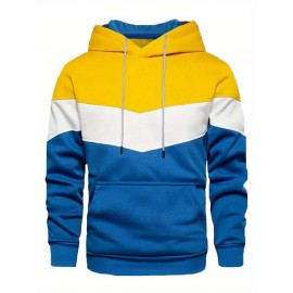 Men's Color Block Hoodie with Kangaroo Pocket and Drawstring - Comfortable and Stylish Sweatshirt for Spring and Fall